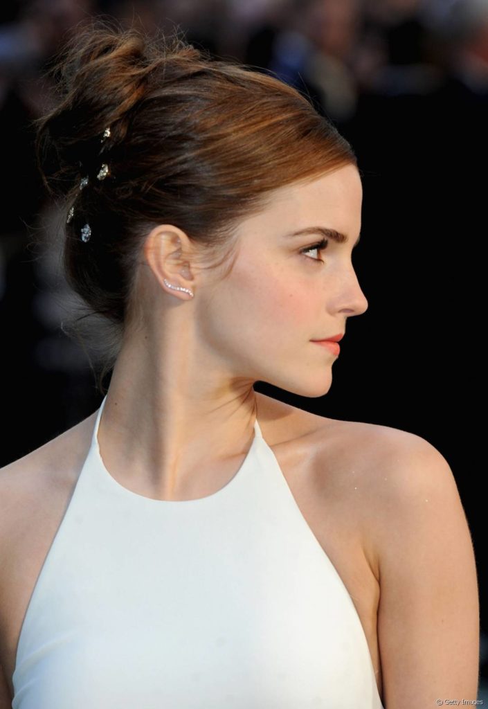 Emma Watson in white dress with hair up
